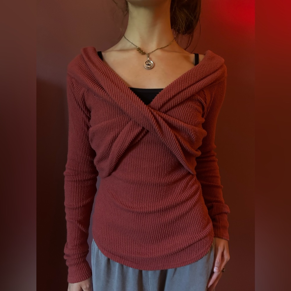 Free People maroon long sleeve top, worn once, size S